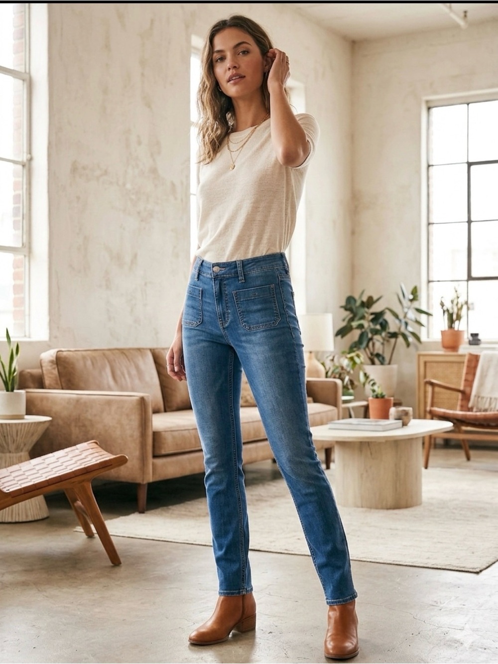 Free People High Rise Patch Pocket Skinny Jeans Size 28